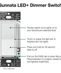 Slick Gliding Touch Led Dimmer Switch With Integrated Locator Light Single Pole Three Way Wiring Configuration For House Fixtures Heavy Duty Craftsmanship No Sweat Install, white design with touch bar features.