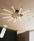 Lit Black And Gold Sputnik Ceiling Light Fixture With Remote, Dimmable LED Flush Mount For Living Room, Bedroom, Dining Room, And Office