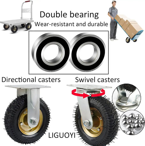 Heavy Duty Pneumatic Caster Wheels Two Pack Silent Swivel Rocker Casters 10 Inch With Shock Absorbing Base And Hassle Free Mounting Screws For Furniture Rolls Smooth High Load Capacity Done Right