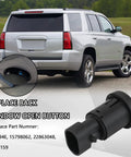 Rear Liftgate Window Glass Release Switch Button Replacement For 2007 To 2014 Tahoe Suburban Yukon Escalade GMC Models Fits Cadillac Escalade And More Easy Install Durable OEM Style Plug And Play Ready shown with vehicle and part details.