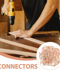 Craftsman using drill with 100 Pieces M8x30mm Wooden Dowels For Woodworking Furniture With Stable Grip And No Wobble Round Wood Pins image