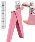 Pink magnetic acrylic nail tip cutter with size magnets for precise length and quick sizing, features sharp clippers for acrylic tips.