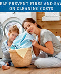 Mother and child doing laundry in front of washer, Ultimate Dryer Vent Cleaning Kit With Flexible Brush And Universal Vacuum Attachment
