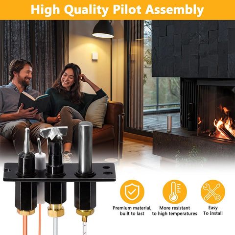 Criditpid 4021-737 LP propane pilot assembly for gas fireplaces; black mounting plate with metal pilot tips and tubes