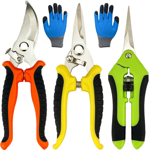 All In One Pruning Shears Kit 4 Pack Garden Clippers With Stainless Steel Blades And Gloves Handy Handheld Snips
