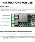 20 Pack DC Buck Regulator Modules Input 4.5 to 24V Fixed 5V or Adjustable 0.8 to 17V Up to 3A Mini Voltage Reducer showing labeled ports and components