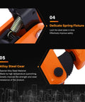 Front view of BEAMNOVA 2-ton orange vertical plate lifting clamp with spring fixture and alloy steel gear.