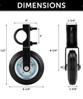 6 Inch Heavy Duty Metal Gate Caster For 1 5 Eighths To 2 Inch Frame, Chain Link Fence Support, side and front view dimensions