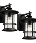 12.5 Inch Textured Black Outdoor Wall Sconce 2 Pack With Clear Seedy Glass Waterproof Rust Resistant Exterior Lanterns