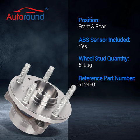 512460 Front And Rear Wheel Hub And Bearing Assembly For Ford Explorer 2011 To 2018 And Police Interceptor Utility 2013 To 2019 5 Lug With ABS 2 Pack Drop In Ready Heavy Duty Hub Bearings