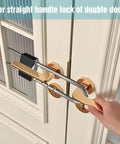 All Metal Double Door Locking Bar For Inswing And Outswing Doors, Keyed Extra Lock With U Shaped Barrier installed on double door handles