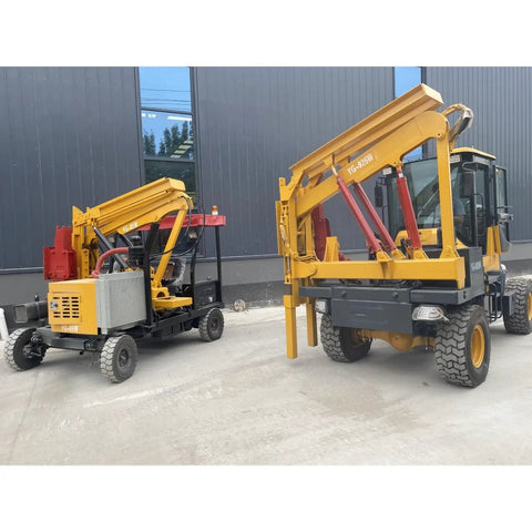 Beast Of A High Efficiency Pile Driver For Guardrail Posts And Road Construction Jobs, rugged steel heavy-duty machine outdoor view
