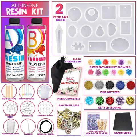 Resin Jewelry Making Starter Kit For Beginners With Molds And Tools Silicone Casting Molds Clear Epoxy Resin Kit includes resin and molds.