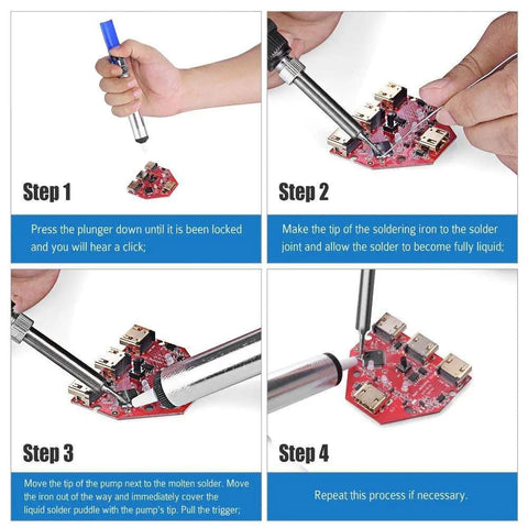 Step-by-step use of 60W 110V Adjustable Temperature Soldering Iron Kit With 5 Tips, Stand, Tweezers, Sponge, Flux Pen, Solder Wire All In One Electronics Repair Kit For DIYers on PCB