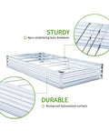 Two Pack Galvanized Raised Garden Bed Kit 6 By 3 By 1 Feet Metal Planter For Flowers Vegetables And Herbs Durable Anti Rust Open Bottom Design No Fuss Easy Assembly with stabilizing bars and rustproof surface.