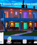 House with 4 Pack 4 Inch RGB LED Recessed Downlights With J Box 10W 800LM, showing color changing through app control