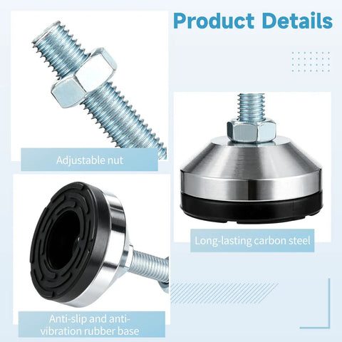 4 Pack Adjustable Leveling Feet With M12 Threads, 2.36 Inch Rubber Base, Heavy Duty Carbon Steel Legs shown in detail