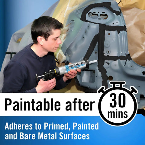 Paintable Polyurethane Seam Sealer For Auto Body, Black Flexible Joint Filler That Won't Shrink Or Crack, Seals Bare And Painted Metal, Ideal For Weld Joints, Rocker Panels, Wheel Wells And RV Roofs, 10.5 Fl Oz