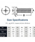 Size specifications for Nylon Cross Recessed Screws in M2 to M8 sizes, detailing dimensions for tech repairs.