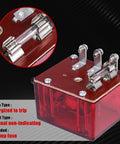 117 Push Button Magnetic Switch 25700071 Replacement with red casing, energize to trip feature, manual reset, and 14 amp fuse