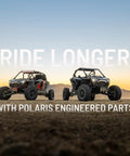 Two off-road UTVs in desert, promoting CVT Drive Belt Replacement For Select RZR Models OEM Part 3211172.