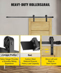 11 Ft Sliding Barn Door Hardware Kit for heavy duty double door, 330 lb load capacity, carbon steel in black, installed view