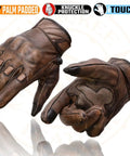Distressed Brown Leather Gloves With Vibration-Reducing Gel Palm And Knuckle Protectors For Serious Motorcycle Riding, Built For Grip
