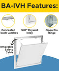 Heavy Duty No Hassle Slick Seamless 22 By 30 Drywall Inlay Access Panel For Walls And Ceilings with concealed touch latches.