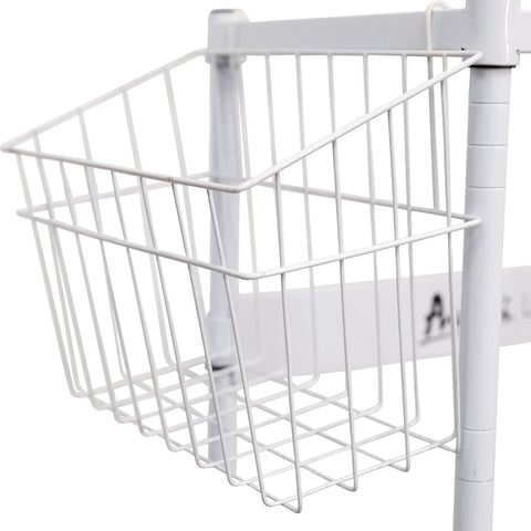White basket shelf on Stacking Laundry Center For Washer And Dryer With Adjustable Shelf Space Saver, White