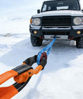 UHMWPE Soft Shackle Two Pack With Space Aluminum Recovery Ring towing SUV in snow off road recovery three eighths by twenty two inches breaking strength up to thirty two thousand six hundred pounds