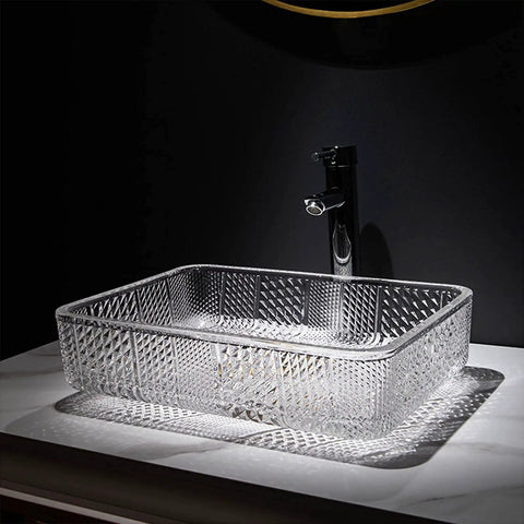 Modern Round Countertop Basin Crafted From Shatterproof Tempered Glass With Quick Pop Up Drain For Chic Bathroom Vanity Or An Absolute Dope Bar Sink Swap on a marble countertop.