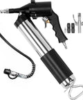 6000 PSI Air Powered Grease Gun For Heavy Duty Lubrication, 14 oz load, 18.5 inch hose with couplers and metal pipe