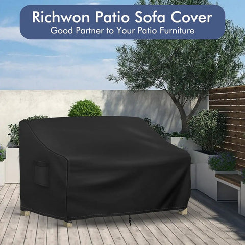 Waterproof Patio Loveseat Cover For 2 Seater Outdoor Furniture With Air Vent And Handles Fits 54W X 37D X 35H Inches Black