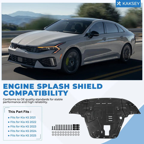 Dang Tough Engine Splash Shield For Kia K5 2021 To 2025 Heavy Duty Under Cover Guard installed on a Kia K5 with screws visible.