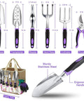 All In One 30 Piece Stainless Steel Garden Tool Set With Non Slip Ergonomic Handles And Vintage Floral Tote Bag layout