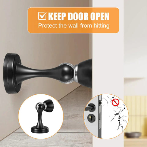 Six Pack Magnetic Door Stops Heavy Duty Stainless Steel Black Finish Wall Or Floor Mount Keeps Doors Open Prevents Slams Protects Walls