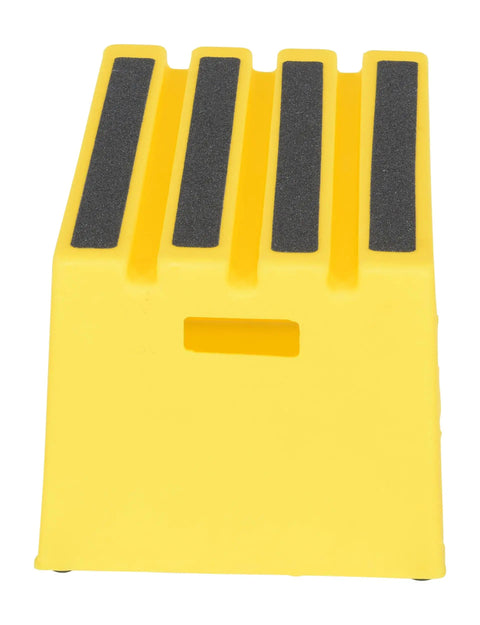 Yellow Polyethylene One Step Stool With Non Slip Tape Surface Rubber Feet Hand Holes For Easy Transport Lightweight Durable