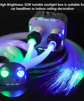 Dual Color 32W Fiber Optic Starlight Headliner Kit with 2300 fibers emitting blue and green lights, remote control visible