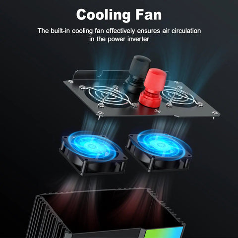 Cooling fan system of Beast Mode 3000W Power Inverter ensuring air circulation with LED indicators and durable design.