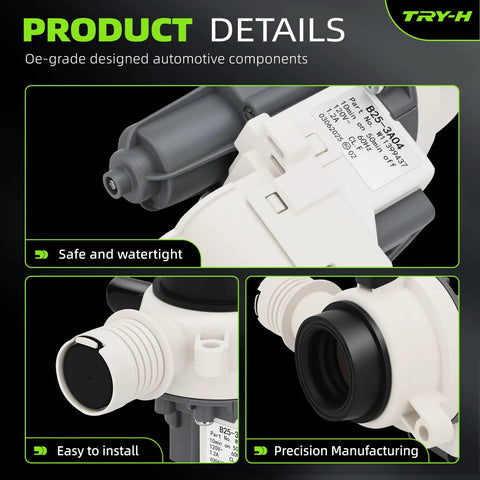 Washer Drain Pump Replacement For Whirlpool Maytag Crosley Kenmore Easy DIY Install Quiet Durable Pump fits select models, close-up