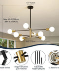 Dope Black And Gold Sputnik Chandelier 8 Light Modern Ceiling Fixture With Height Adjustable Rods dimensions and details