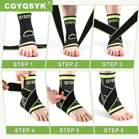 Step-by-step guide to wearing Adjustable Ankle Brace For Men And Women, Compression Support, Green, for ligament stabilization and ankle pain relief.