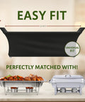 Heavy Duty Chafing Dish Wind Guard Two Pack With Sturdy Handles Black Covers shown with dimensions for easy fit over chafing dishes.