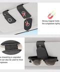 Premium Magnetic Sunglass Holder for Car Visor 2 Pack Soft Faux Leather Eyeglasses Clip with Powerful Magnet and Snazzy Look No Fuss Auto Accessory to Keep Your Shades Securely Handy Everywhere, showing strong magnet grips.