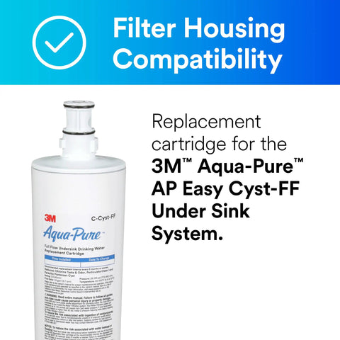 Under Sink Full Flow Replacement Cartridge For AP Easy Cyst-FF System with filter housing compatibility displayed.