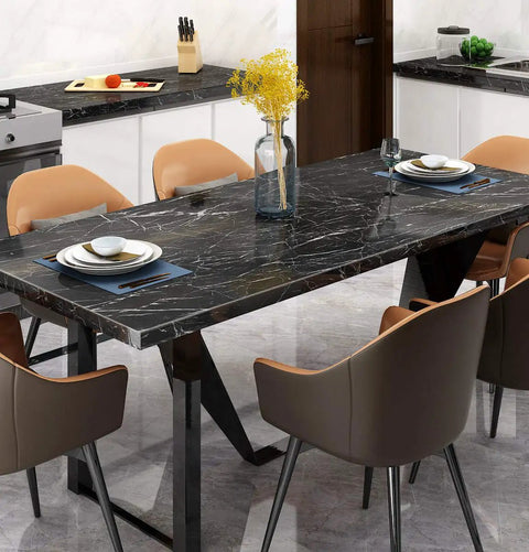 Black Marble Peel And Stick Countertop Paper 36x160 Inches Self Adhesive Vinyl Film in a kitchen dining area setting