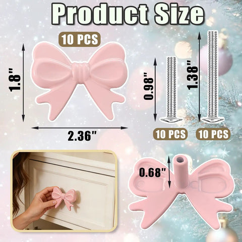 Pink Bow Drawer Knobs 10 Pack Bow Tie Shaped Zinc Alloy Vintage Style Dope Furniture Pull dimensions with screws