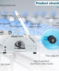 Product structure of Smooth Operator Semi Automatic Round Bottle Labeler with labeling press bar, swing arm, and aluminum alloy body.