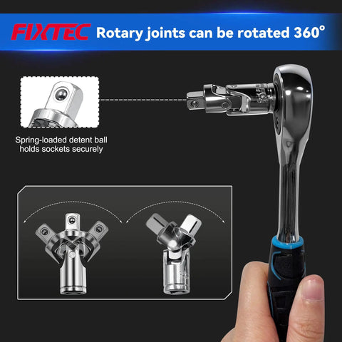 46 Piece One Quarter Inch Drive Socket Ratchet Wrench Set With Metric Sockets And Bit Set Plus Extension Bars Universal Joint