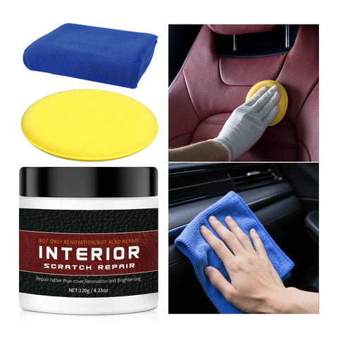 Interior Scratch Repair Kit For Dashboards, Plastics And Leather, 2026 Upgraded Go-To Quick Fix, 4.23 Oz jar with towel and pad